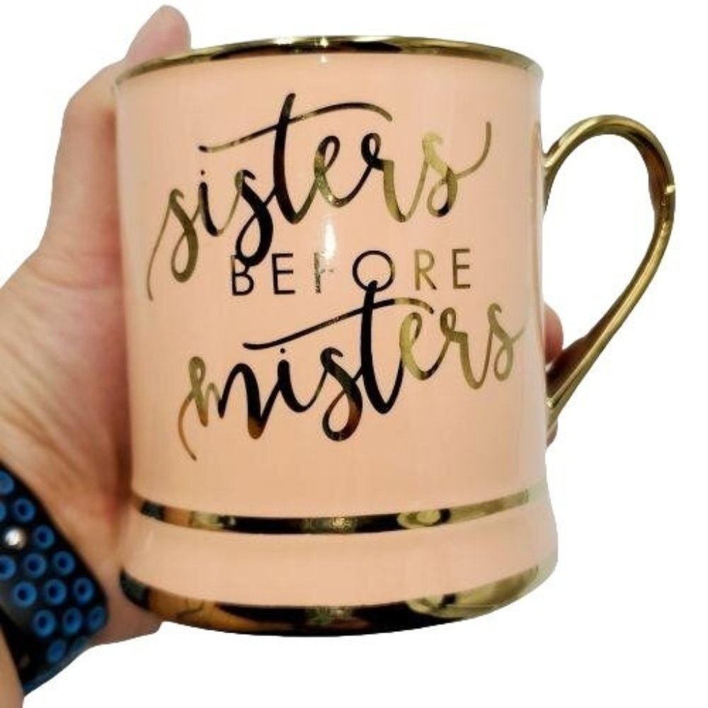 Rosanna Collectible Sisters Before Misters Pink and Gold Tea Coffee Mug Cup